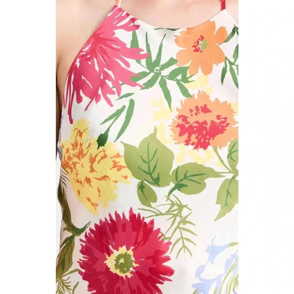 REFORMATION NWT Jennis Floral Silk Halter Mini Dress Low Back String Tie M - Picture 6 of 15